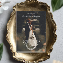 Vintage Wreath Monogram Elegant Wedding Full Photo サンキューカード