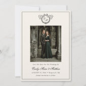 Vintage Wreath Monogram Elegant Wedding Photo セーブザデート (正面)