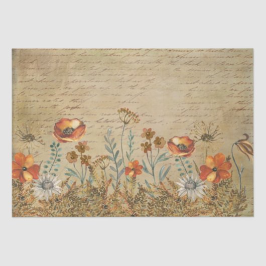 Vintage Writing and Flowers Shabby Chic Decoupage 薄葉紙 (正面)