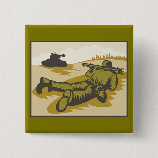 Vintage WW2 Bazooka Soldier and Tank 缶バッジ (正面)