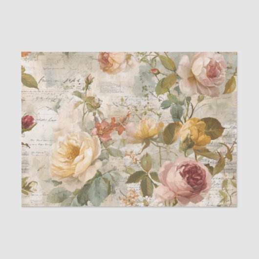 Vintage Yellow and Pink Roses 薄葉紙 (正面)