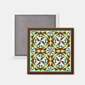 Vintage Yellow Blue Brown Barcelona Pattern マグネット (正面/裏面)
