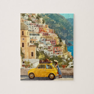 Vintage Yellow Car and Amalfi Coast Jigsaw Puzzle ジグソーパズル