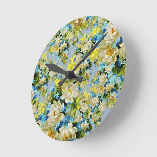 Vintage yellow floral pattern ラウンド壁時計 (傾斜)