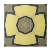 Vintage Yellow Geometric Symmetrical Flower タイル (正面)
