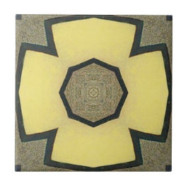Vintage Yellow Geometric Symmetrical Flower タイル