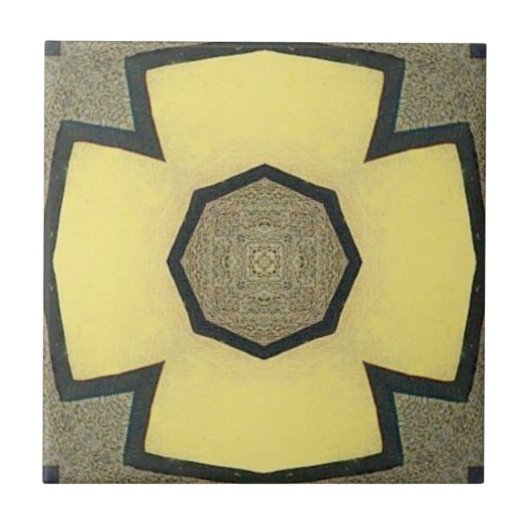Vintage Yellow Geometric Symmetrical Flower タイル (正面)