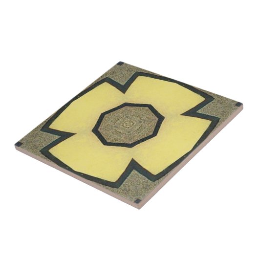 Vintage Yellow Geometric Symmetrical Flower タイル (側面)