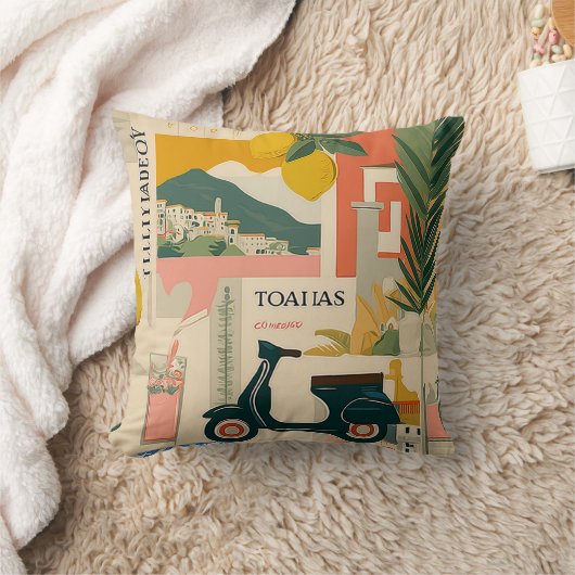 Vintage Yellow Mediterranean Lemons Italian Coast  クッション (ブランケット)