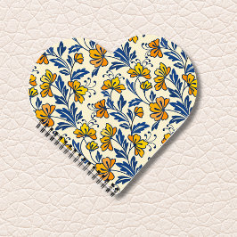 Vintage Yellow Orange Folk Floral Blue Leaf ノートブック