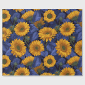 Vintage Yellow Sunflower Blue Floral Pattern ラッピングペーパー (フラット)