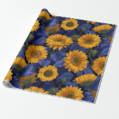 Vintage Yellow Sunflower Blue Floral Pattern ラッピングペーパー (アンロールド)