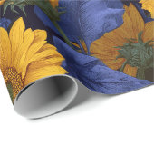 Vintage Yellow Sunflower Blue Floral Pattern ラッピングペーパー (ロールコーナー)