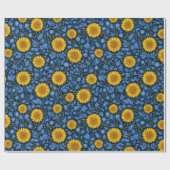 Vintage Yellow Sunflower Blue Floral Pattern ラッピングペーパー (フラット)