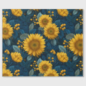 Vintage Yellow Sunflower Blue Floral Pattern ラッピングペーパー (フラット)