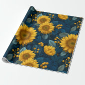 Vintage Yellow Sunflower Blue Floral Pattern ラッピングペーパー (アンロールド)