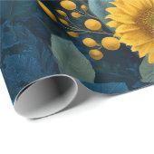 Vintage Yellow Sunflower Blue Floral Pattern ラッピングペーパー (ロールコーナー)