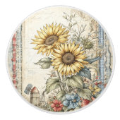 Vintage Yellow Sunflowers セラミックノブ (正面)