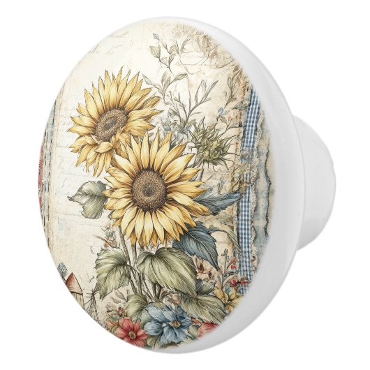 Vintage Yellow Sunflowers セラミックノブ (右)