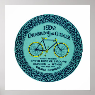 Vintage Yellow Turquoise Columbia Bicycle Ad ポスター