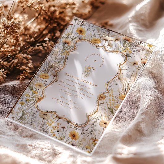 Vintage Yellow Wildflowers Bridal Shower アクリル招待状