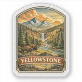 Vintage Yellowstone Mountain Waterfall Wilderness  シール (正面)
