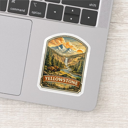 Vintage Yellowstone Mountain Waterfall Wilderness  シール (詳細)