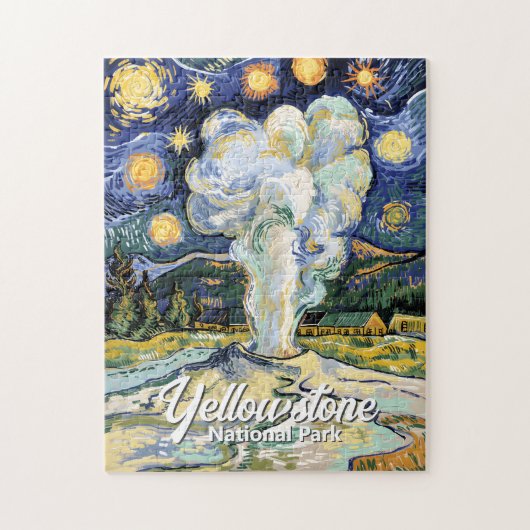 Vintage Yellowstone Old Faithful Van Gogh Style ジグソーパズル (縦)