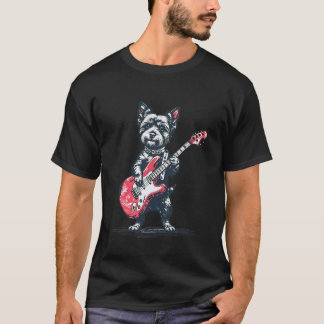 Vintage Yorkshire Terrier Dog Playing Guitar Funny Tシャツ