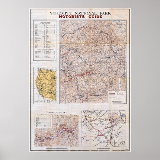 Vintage Yosemite National Park Map 1934 ポスター (正面)