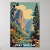 Vintage Yosemite National Park Valley River View ポスター (正面)