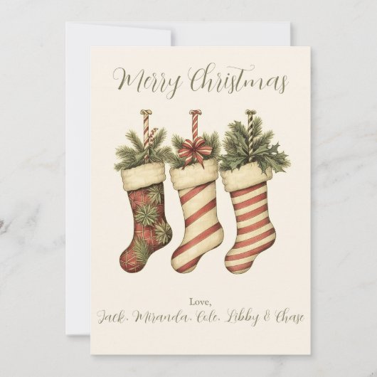 Vintage Yuletide Stockings Merry Christmas Card シーズンカード (正面)