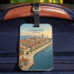Vintage Zadar Croatia Adriatic Coast Illustration ラゲッジタグ<br><div class="desc">Capture the timeless beauty of the Dalmatian Coast with this stunning vintage-style Luggage Tag of Zadar, Croatia. This artwork features a breathtaking aerial perspective of the historic Old Town, highlighting the iconic St. Donatus Church and the sun-drenched Riva promenade. Rendered in a classic mid-century travel poster aesthetic with warm Mediterranean...</div>