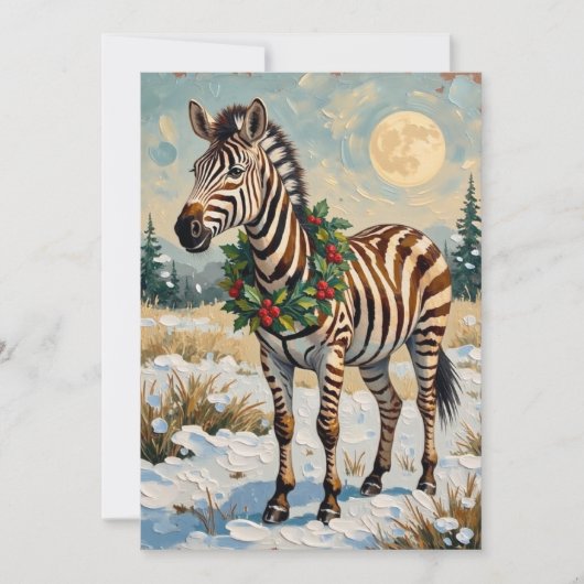 Vintage Zebra in Snowy Christmas Field シーズンカード (正面)