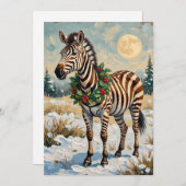 Vintage Zebra in Snowy Christmas Field シーズンカード (正面/裏面)