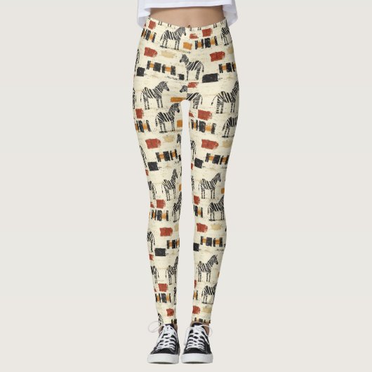 Vintage Zebra Pattern Rustic Boho Safari Print レギンス (正面)