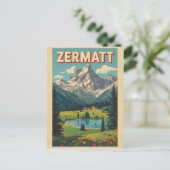 Vintage ZERMATT ski Switzerland nature gifts ポストカード (スタンド正面)
