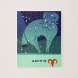 Vintage Zodiac, Astrology Aries Ram Constellation ジグソーパズル<br><div class="desc">Vintage illustration astrology and celestial design featuring a blue antique star chart map of Aries, the Ram. Aries is the first astrological sign in the Zodiac, named for the constellation of Aries. is called "The Ram" in the Greek tradition, after the golden ram that rescued Phrixos, taking him to the...</div>
