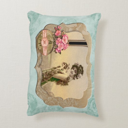 VintageBeautyはMintGreenのバラのアクセントの枕を組み立てました アクセントクッション (裏面(縦))