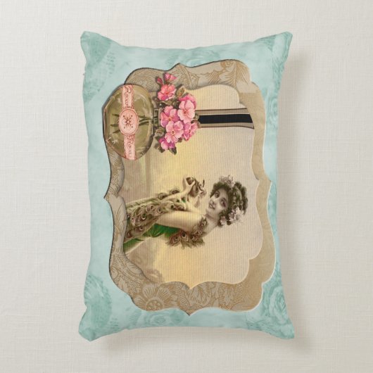 VintageBeautyはMintGreenのバラのアクセントの枕を組み立てました アクセントクッション (正面(垂直))