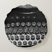 VintageBlackおよび白いタイプライター ラウンドクッション (裏面)