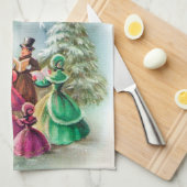VintageChristmasの聖歌隊の台所タオル キッチンタオル (四つ折り)
