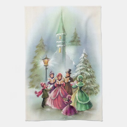 VintageChristmasの聖歌隊の台所タオル キッチンタオル (縦)