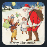 VintageMerry Christmas, Santa and Childrenステッカー スクエアシール<br><div class="desc">ヴィンテージ「メリークリスマス」サンタと子供ステッカー。提供された宇宙を使用して独自の文字でパーソナライズ。または、ボタカスタマイズンを使用して、フォント、フォントのサイズ、色を変更する。</div>