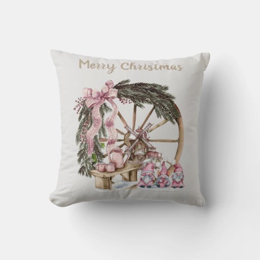 VintagePink休暇格言とワゴンホイール クッション (正面)