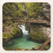 Vintgarの峡谷渓谷を通る木の通路 スクエアペーパーコースター (正面)