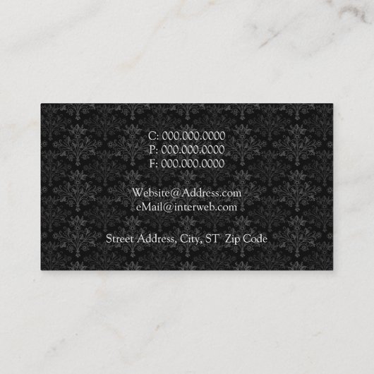 Vintnage Floral Damask Black Gray Custom 名刺 (裏面)