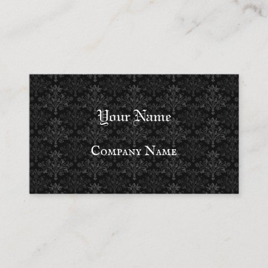 Vintnage Floral Damask Black Gray Custom 名刺 (正面)