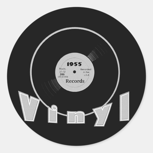 VINYL 1955レコードレーベル黒と灰色 ラウンドシール (正面)
