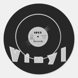 VINYL 1955レコードレーベル黒と灰色 ラウンドシール